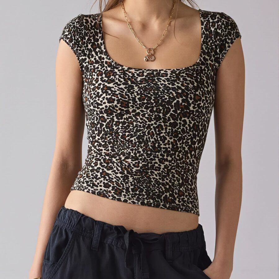 Square Neck Ribbed Printed T-shirt