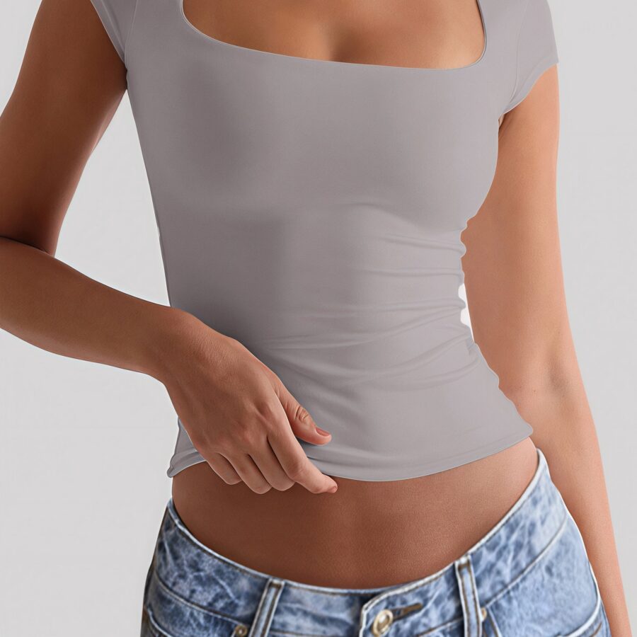 Solid U-Neck Cropped Slim T-shirt