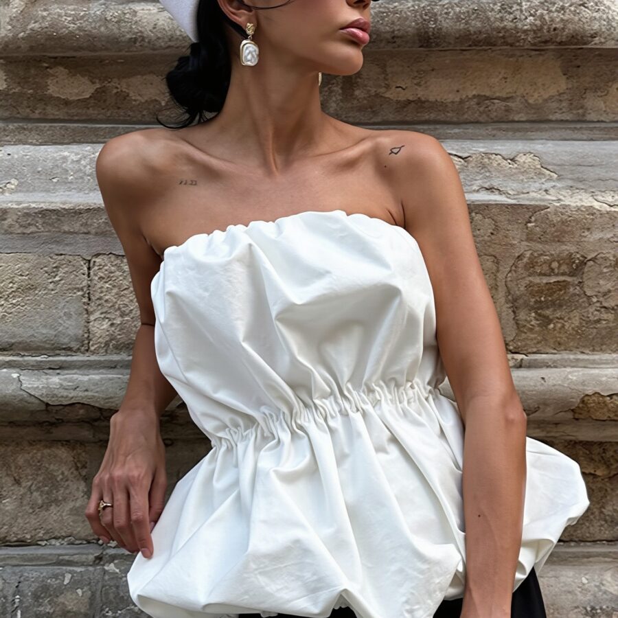 Elegant Ruched Strapless Casual Layering Blouse